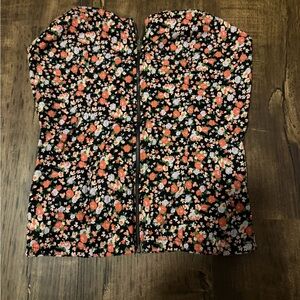 Full Tilt Floral Strapless Bustier Top - Black with Coral & White Flowers